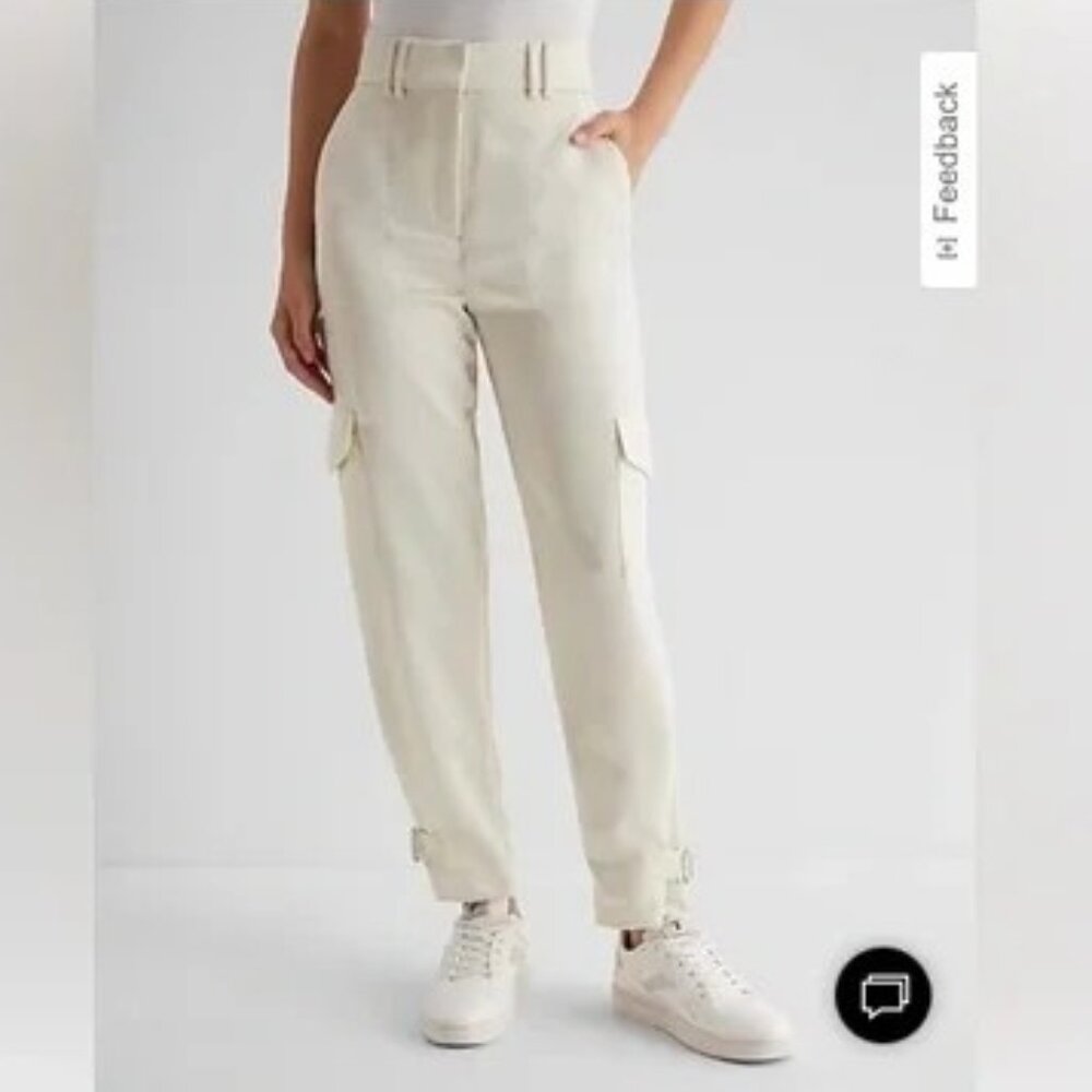 Express Cream Satin Cargo Pants